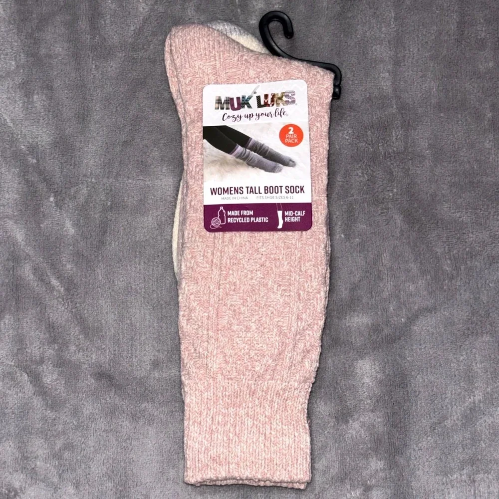 Muk Luks Cozy Up Your Mid Calf Tall Boot Socks Women OS(6-11) Vanila 2 Pair Pack